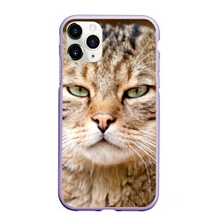 Чехол iPhone 11 Pro матовый Взгляд кошки, цвет: 3D-светло-сиреневый