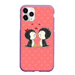 Чехол iPhone 11 Pro матовый Влюбленные пингвины, цвет: 3D-фиолетовый