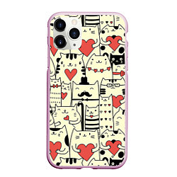 Чехол iPhone 11 Pro матовый Любящие котики, цвет: 3D-розовый