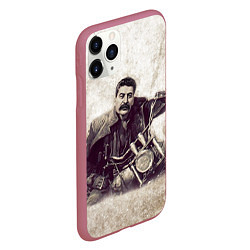 Чехол iPhone 11 Pro матовый Сталин байкер, цвет: 3D-малиновый — фото 2