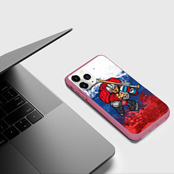 Чехол iPhone 11 Pro матовый Русский хоккеист, цвет: 3D-малиновый — фото 2