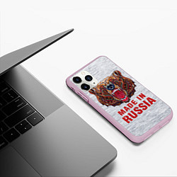 Чехол iPhone 11 Pro матовый Bear: Made in Russia, цвет: 3D-розовый — фото 2