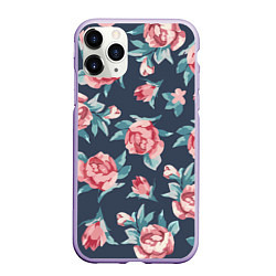 Чехол iPhone 11 Pro матовый Розы: паттерн, цвет: 3D-светло-сиреневый