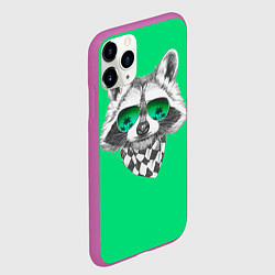 Чехол iPhone 11 Pro матовый Енот в очках, цвет: 3D-фиолетовый — фото 2