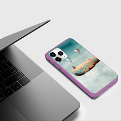 Чехол iPhone 11 Pro матовый Летящий кит, цвет: 3D-фиолетовый — фото 2
