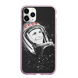 Чехол iPhone 11 Pro матовый Гагарин в космосе, цвет: 3D-розовый