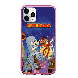 Чехол iPhone 11 Pro матовый Futurama Devil, цвет: 3D-малиновый