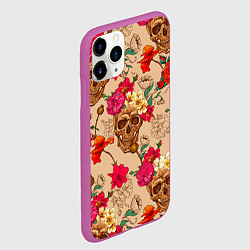 Чехол iPhone 11 Pro матовый Черепа в цветах, цвет: 3D-фиолетовый — фото 2