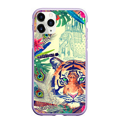 Чехол iPhone 11 Pro матовый Индийский тигр, цвет: 3D-светло-сиреневый