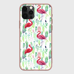 Чехол для iPhone 12 Pro Max Цветы и бабочки 2, цвет: 3D-светло-розовый