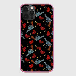Чехол для iPhone 12 Pro Max Револьверы и Розы, цвет: 3D-малиновый