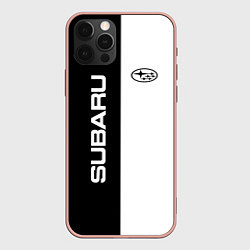 Чехол для iPhone 12 Pro Max Subaru B&W, цвет: 3D-светло-розовый