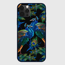 Чехол для iPhone 12 Pro Max Павлины - вышивка гладью, цвет: 3D-черный