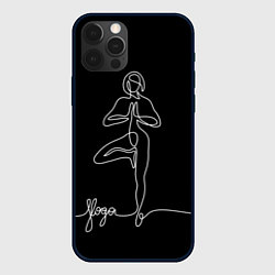 Чехол для iPhone 12 Pro Max Йога - линейный рисунок, цвет: 3D-черный