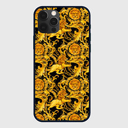 Чехол iPhone 12 Pro Max Львы золотые узоры