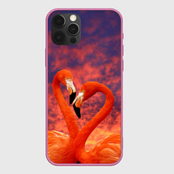 Чехол для iPhone 12 Pro Max Flamingo Love, цвет: 3D-малиновый