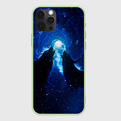 Чехол для iPhone 12 Pro Max Волки силуэты звездное небо, цвет: 3D-салатовый