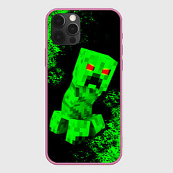 Чехол для iPhone 12 Pro Max MINECRAFT CREEPER, цвет: 3D-малиновый