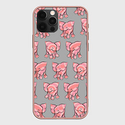 Чехол для iPhone 12 Pro Max РОЗОВЫЕ СЛОНИКИ ПАТТЕРН, цвет: 3D-светло-розовый