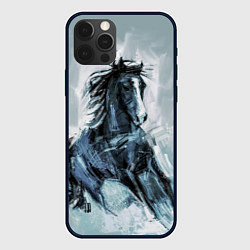 Чехол для iPhone 12 Pro Max Нарисованный конь, цвет: 3D-черный