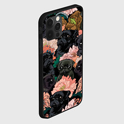 Чехол для iPhone 12 Pro Max Мопсы и Цветы, цвет: 3D-черный — фото 2