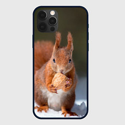 Чехол для iPhone 12 Pro Max Белка с орехом на снегу, цвет: 3D-черный