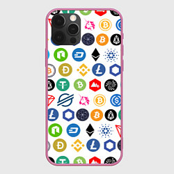 Чехол для iPhone 12 Pro Max BITCOIN PATTERN БИТКОИН Z, цвет: 3D-малиновый