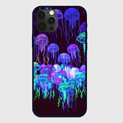 Чехол для iPhone 12 Pro Max Неоновые медузы, цвет: 3D-черный