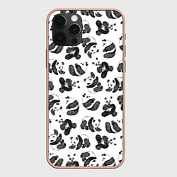Чехол для iPhone 12 Pro Max Акварельные панды паттерн, цвет: 3D-светло-розовый
