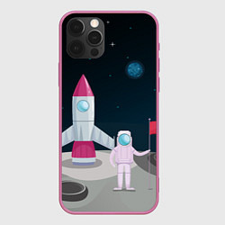 Чехол для iPhone 12 Pro Max Астронавт покоряет космос, цвет: 3D-малиновый