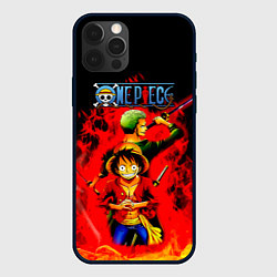 Чехол для iPhone 12 Pro Max Зоро и Луффи в огне One Piece, цвет: 3D-черный