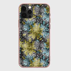 Чехол для iPhone 12 Pro Max Черно оливковый цветочный, цвет: 3D-светло-розовый