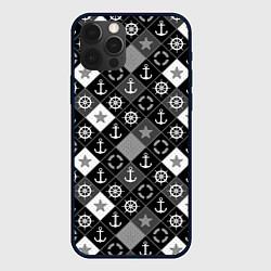 Чехол iPhone 12 Pro Max Черно-белый морской плед