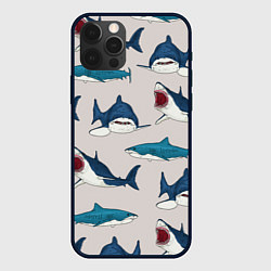 Чехол iPhone 12 Pro Max Кровожадные акулы паттерн
