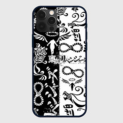 Чехол для iPhone 12 Pro Max ТОКИЙСКИЕ МСТИТЕЛИ ЛОГОБОМБИНГ ЧБ, цвет: 3D-черный
