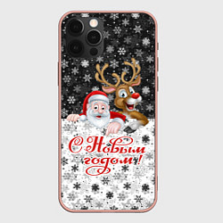 Чехол iPhone 12 Pro Max С Новым Годом дед мороз и олень