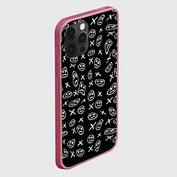 Чехол для iPhone 12 Pro Max Белые смайлы граффити, цвет: 3D-малиновый — фото 2