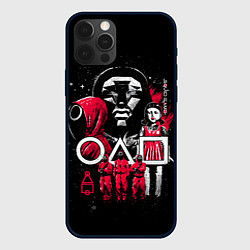Чехол для iPhone 12 Pro Max Игра в кальмара охрана, кукла, ведущий, цвет: 3D-черный