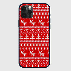 Чехол iPhone 12 Pro Max Новогодний узор с оленями и елкой
