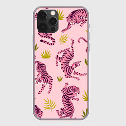 Чехол iPhone 12 Pro Max Розовые тигры паттерн