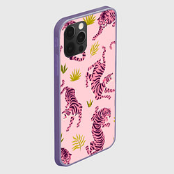Чехол для iPhone 12 Pro Max Розовые тигры паттерн, цвет: 3D-серый — фото 2