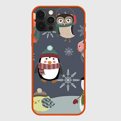 Чехол для iPhone 12 Pro Max НОВОГОДНИЙ ПАТТЕРН ЖИВОТНЫЕ, цвет: 3D-красный