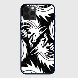 Чехол для iPhone 12 Pro Max УЗОР ИЗ БЕЛЫХ ДРАКОНОВ WHITE DRAGON TOKYO, цвет: 3D-черный