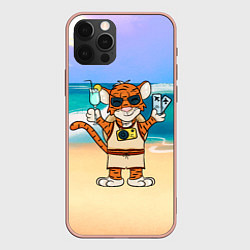 Чехол iPhone 12 Pro Max Тигр в отпуске на новый год на море