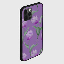 Чехол для iPhone 12 Pro Max Фиолетовые тюльпаны с зелеными листьями, цвет: 3D-черный — фото 2