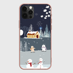 Чехол для iPhone 12 Pro Max Снеговики и Мишки 2022, цвет: 3D-светло-розовый