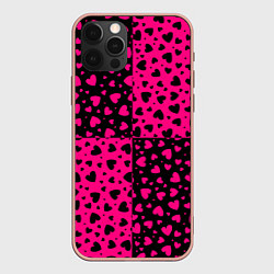Чехол для iPhone 12 Pro Max Черно-Розовые сердца, цвет: 3D-светло-розовый