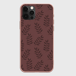 Чехол iPhone 12 Pro Max Веточки с черными листьями на коричневом фоне