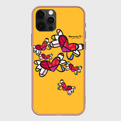 Чехол для iPhone 12 Pro Max Romero Britto - flying hearts, цвет: 3D-светло-розовый