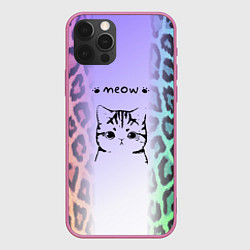 Чехол iPhone 12 Pro Max Котик MEOW на радужном леопарде принт